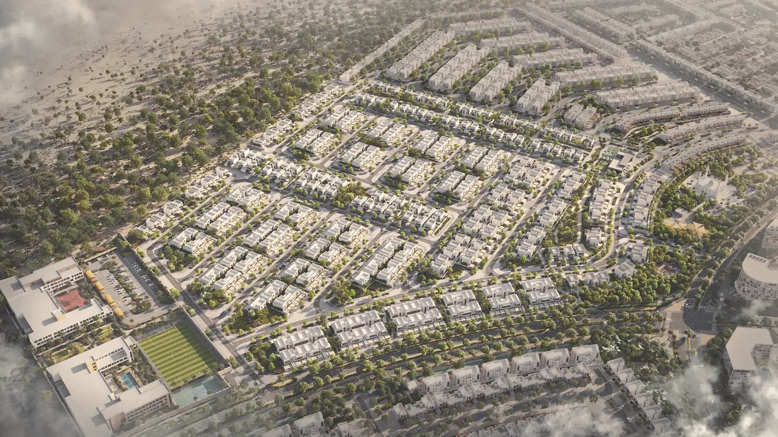 Al Ghadeer Gardens masterplan, aerial render