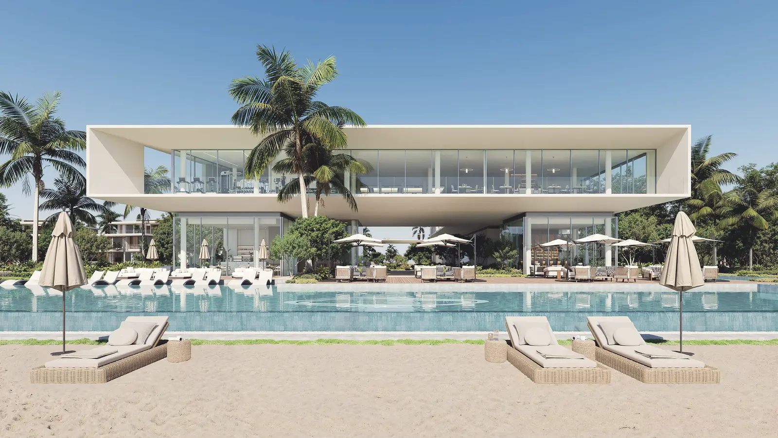 Bay Estate, render of a beach villa with a pool